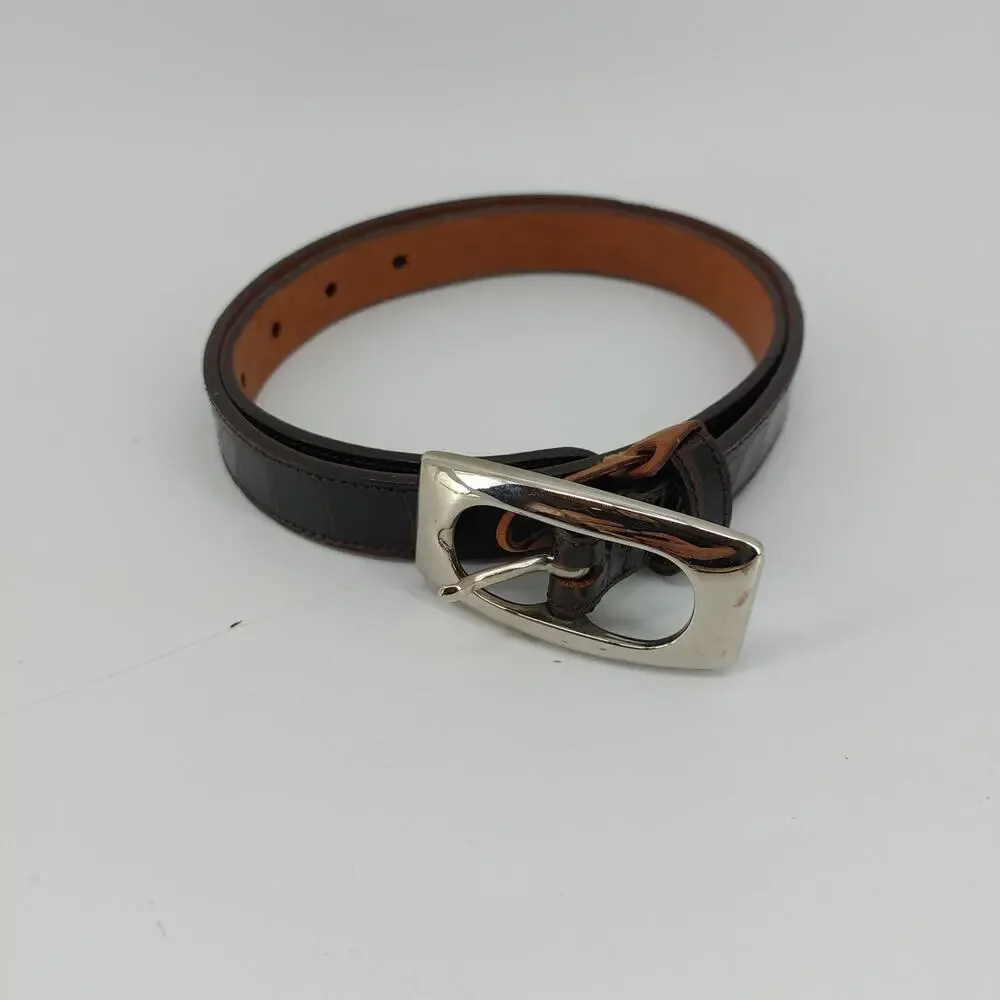 Dark Brown Women's Leather Belt Brown Leather Croc Embossed Belt